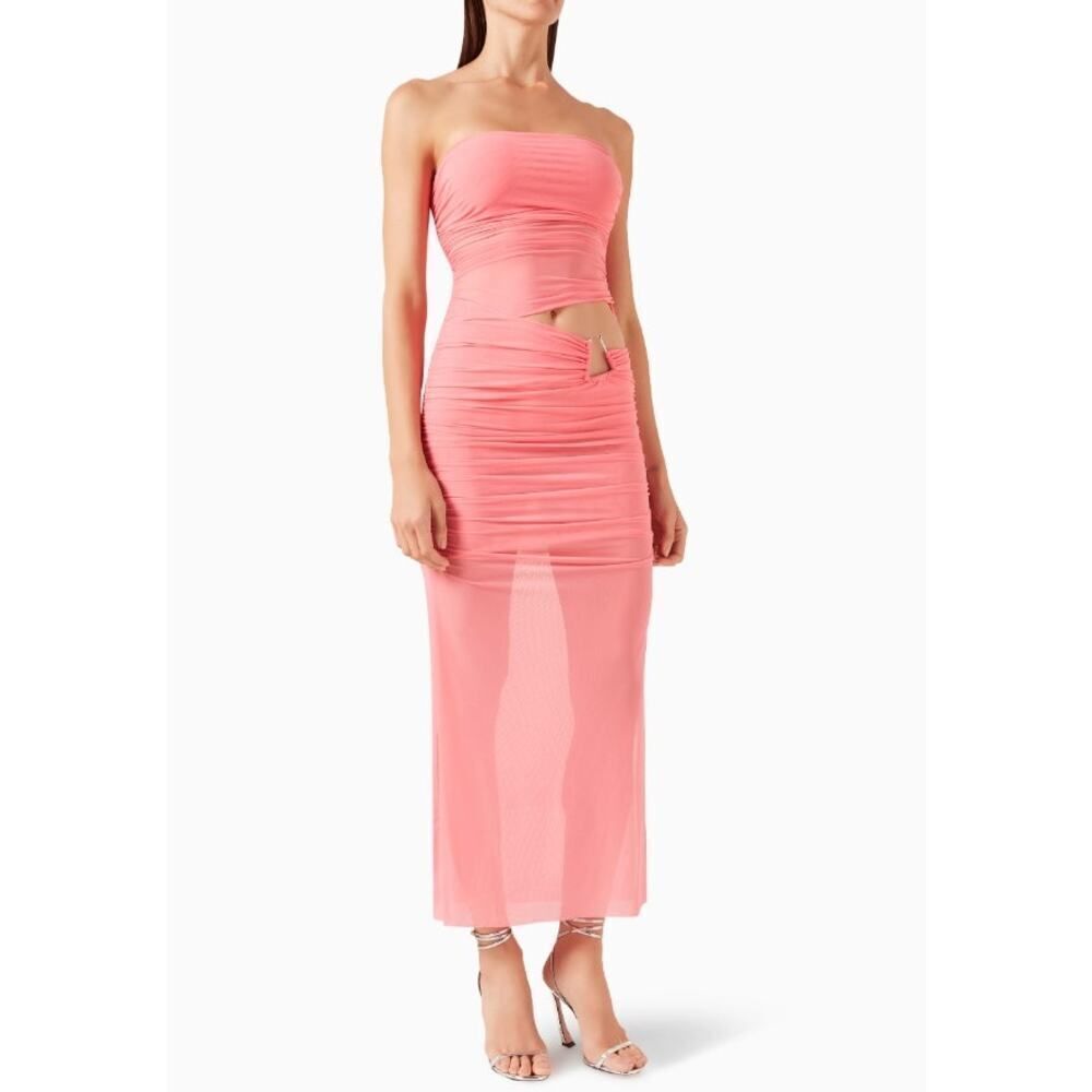 BEC & BRIDGE Women Size 4 Pink Drape Neck Iona Strapless Mesh Maxi Dress